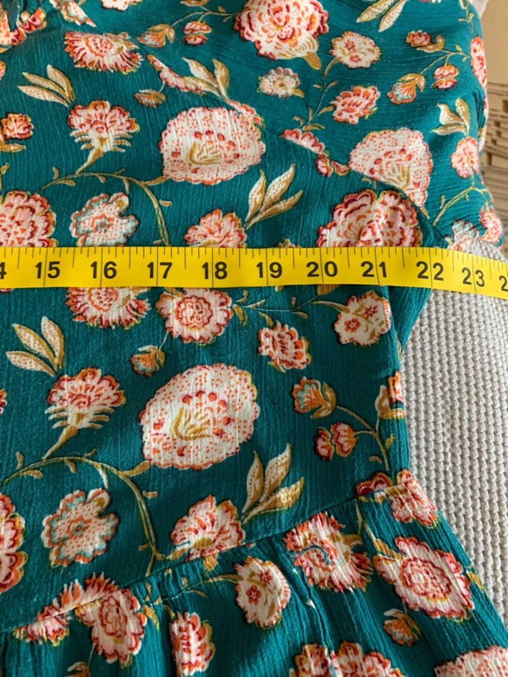 Wonderly Teal Floral Long-Sleeve Ruffle Peasant Blouse Large Rayon  Lightweight - Picture 6 of 8